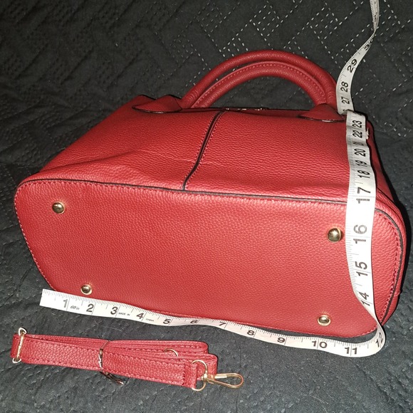 NWT- Beautiful-Elegant-Classic Matte Red Vegan Leather Top handle or Crossbody - Picture 3 of 6